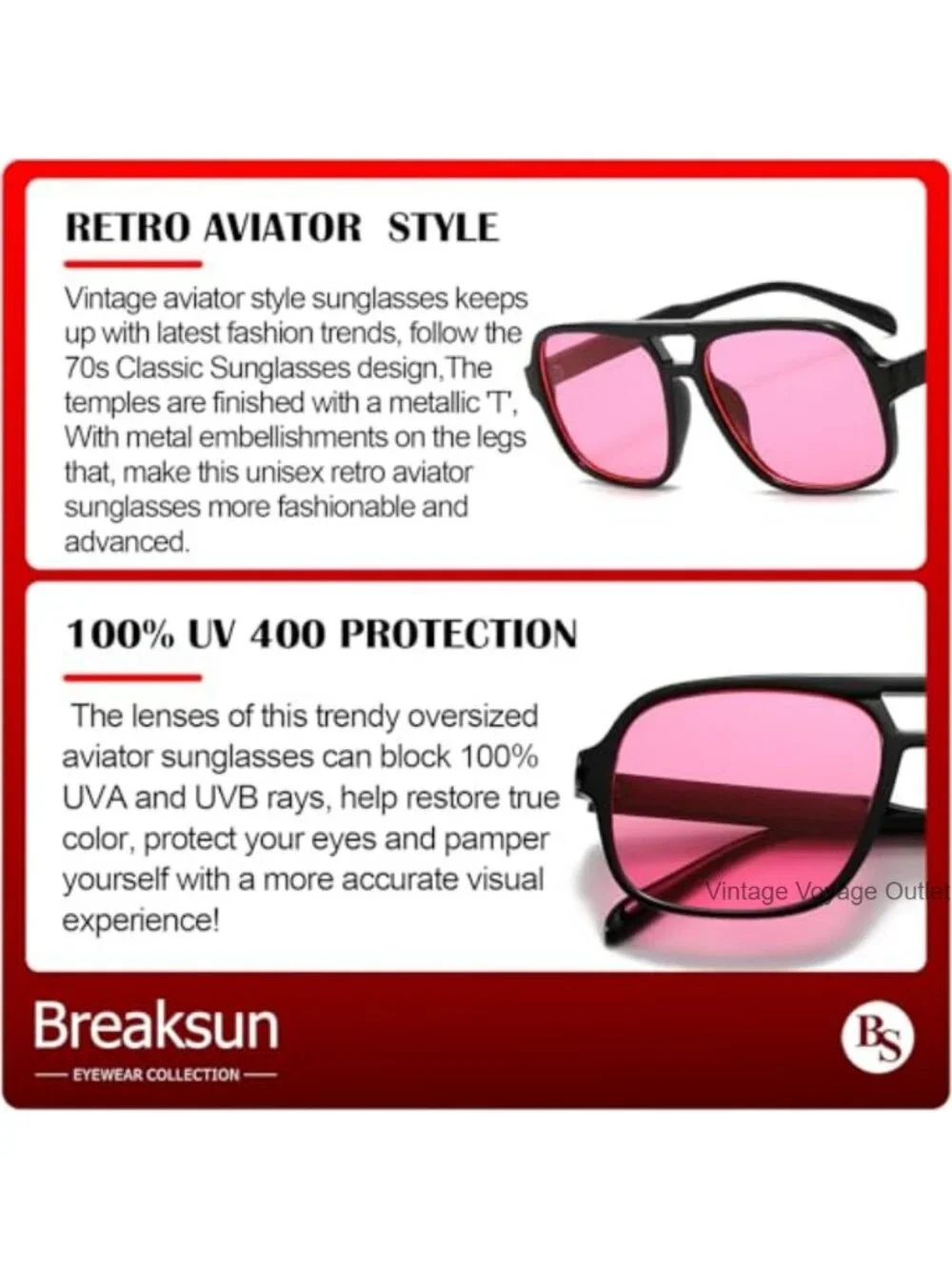 Retro Aviator Sunglasses UV400 Protection Plastic Frame Resin Lens